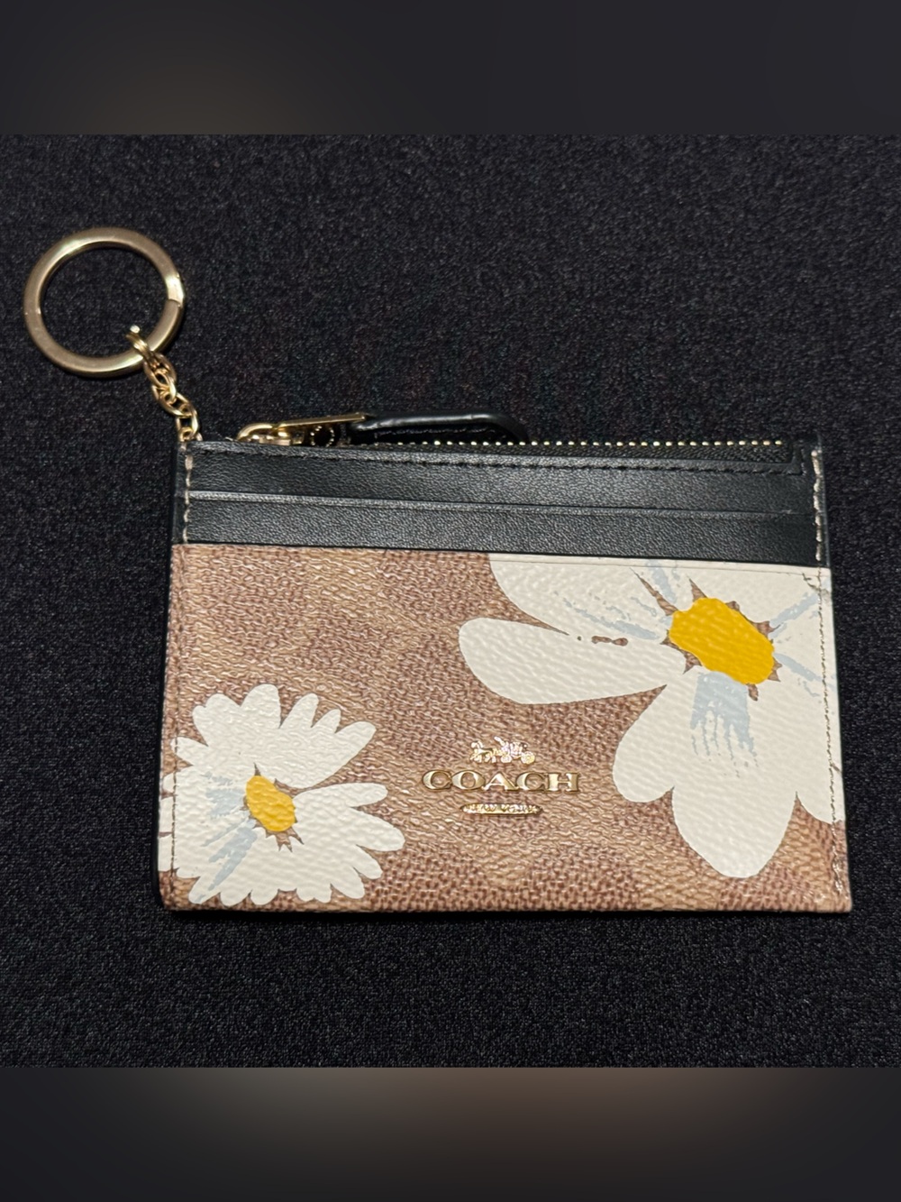 Coach NWOT Mini Skinny ID -  black and tan with daisies